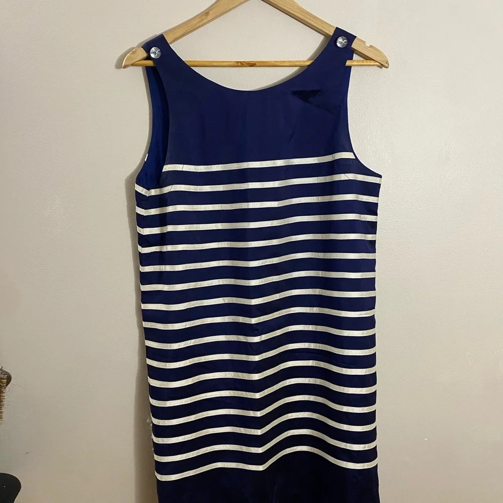Calypso St. Barth women’s navy blue white silk striped dress sz large - Picture 9 of 10